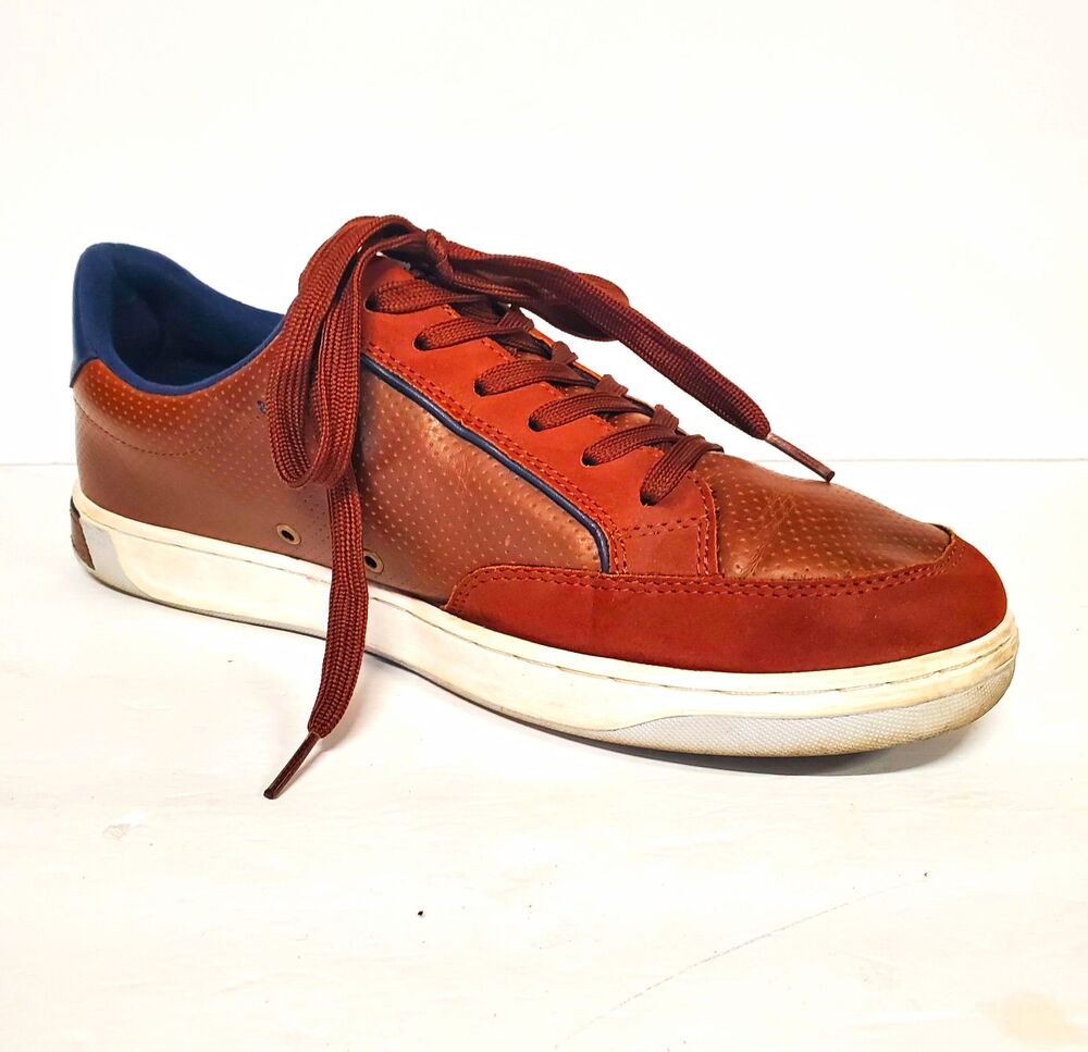 Tommy Hilfiger Men's Brown blue leather Lace-Up Perforated Fashion Sneakers 10